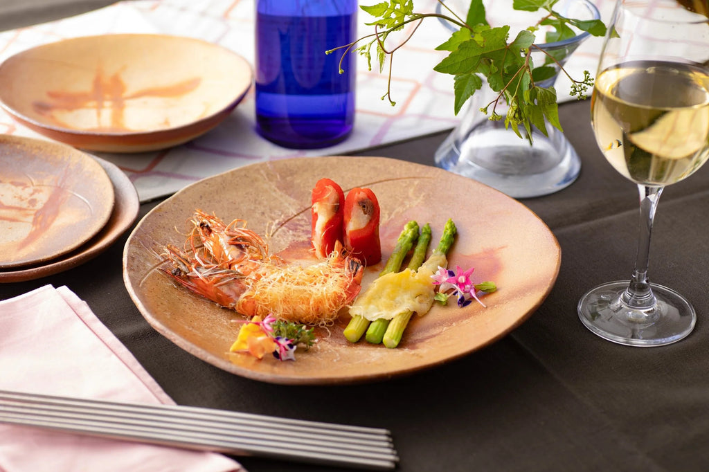 ONIBIZEN Bizen Ceramic Round Plate – Peach Series, Handcrafted in Japan