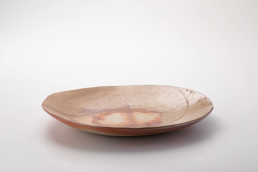 ONIBIZEN Bizen Ceramic Round Plate – Peach Series, Handcrafted in Japan